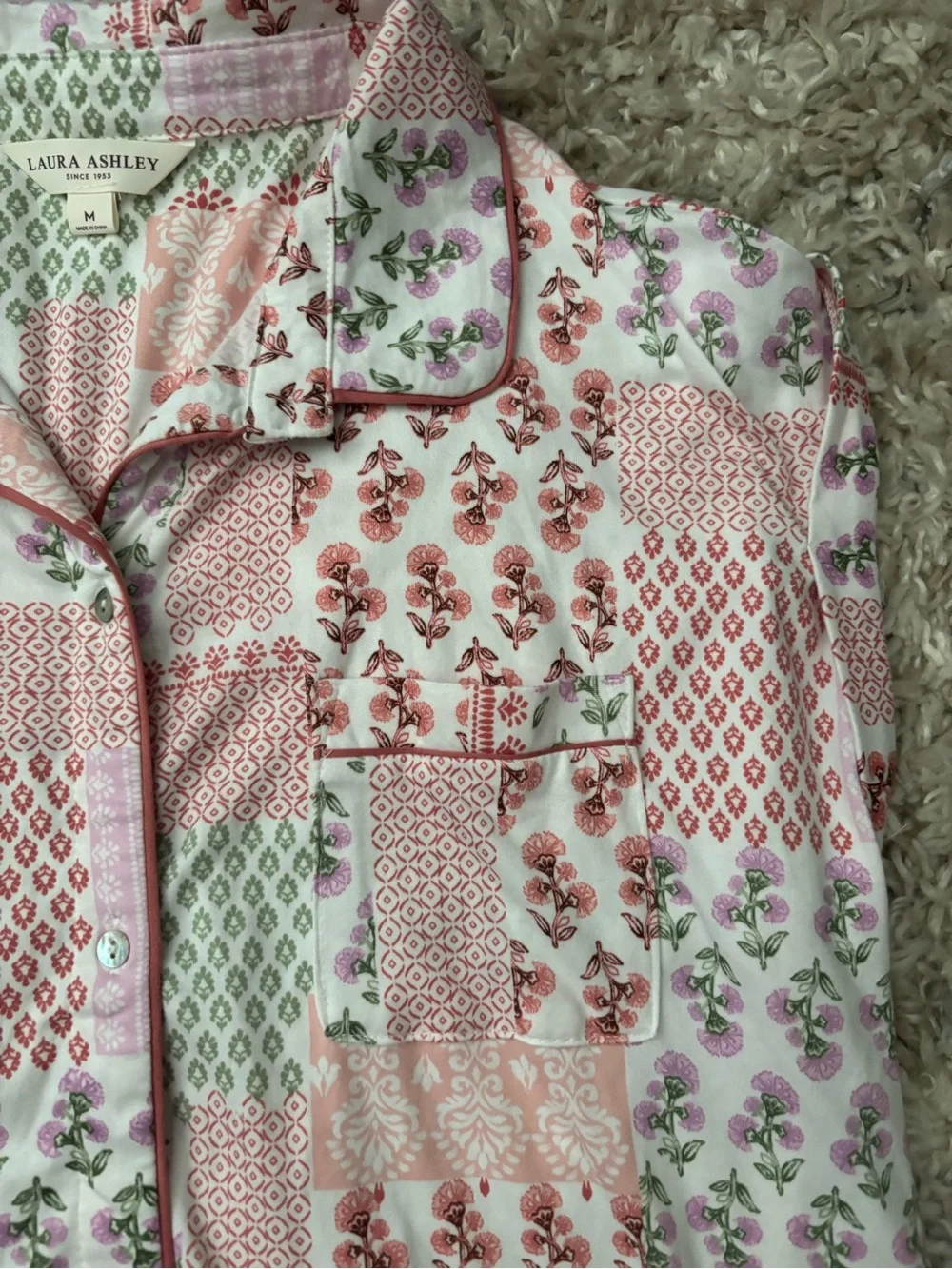 Laura Ashley Pink Patchwork Floral Short Pajama Set